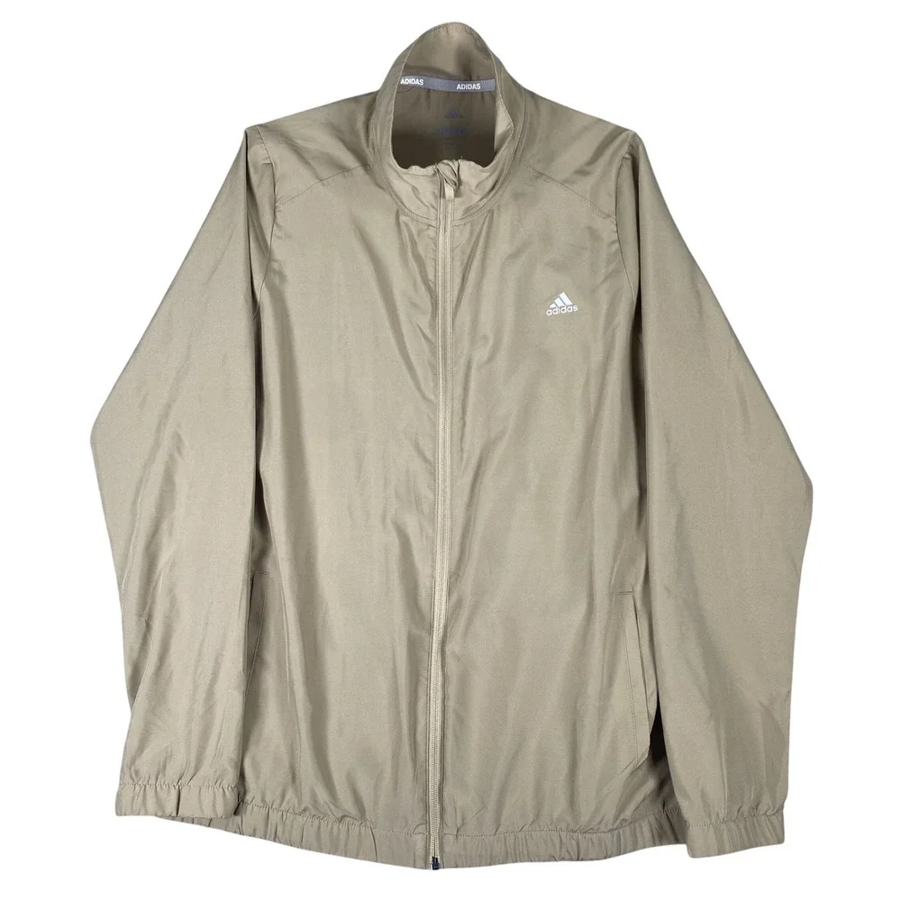 Adidas Golf Jacket Mens Large Tan Khaki Full Zip Windbreaker Lightweight Sport